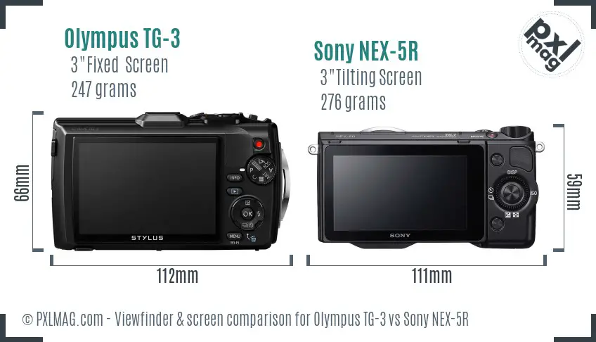 Olympus TG-3 vs Sony NEX-5R Screen and Viewfinder comparison