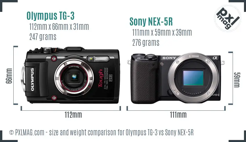 Olympus TG-3 vs Sony NEX-5R size comparison