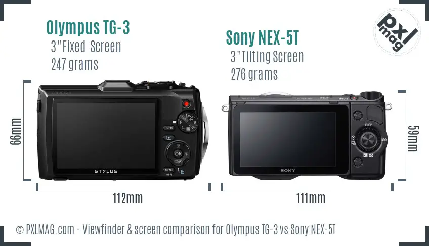 Olympus TG-3 vs Sony NEX-5T Screen and Viewfinder comparison
