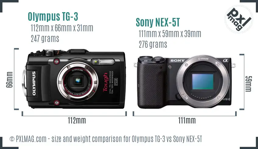 Olympus TG-3 vs Sony NEX-5T size comparison