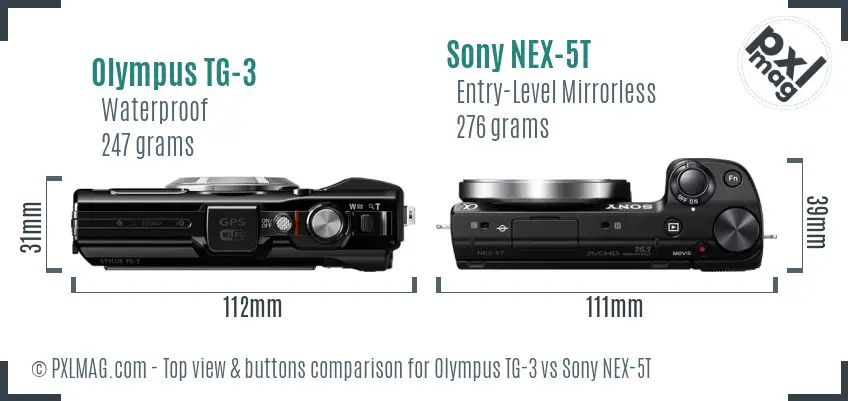 Olympus TG-3 vs Sony NEX-5T top view buttons comparison