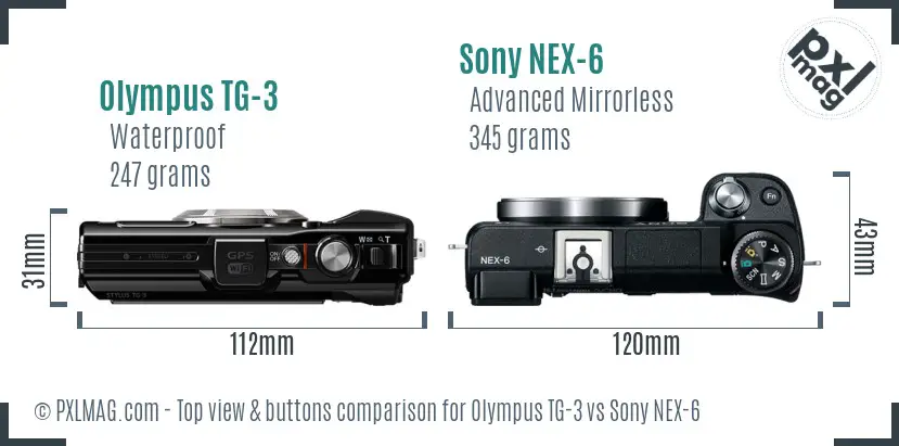 Olympus TG-3 vs Sony NEX-6 top view buttons comparison
