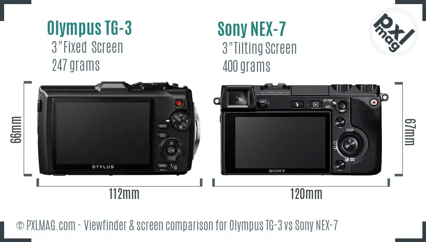 Olympus TG-3 vs Sony NEX-7 Screen and Viewfinder comparison