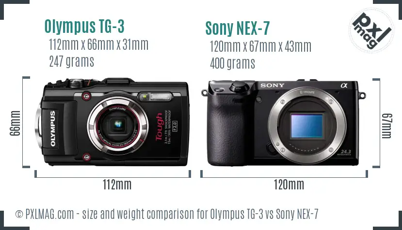 Olympus TG-3 vs Sony NEX-7 size comparison