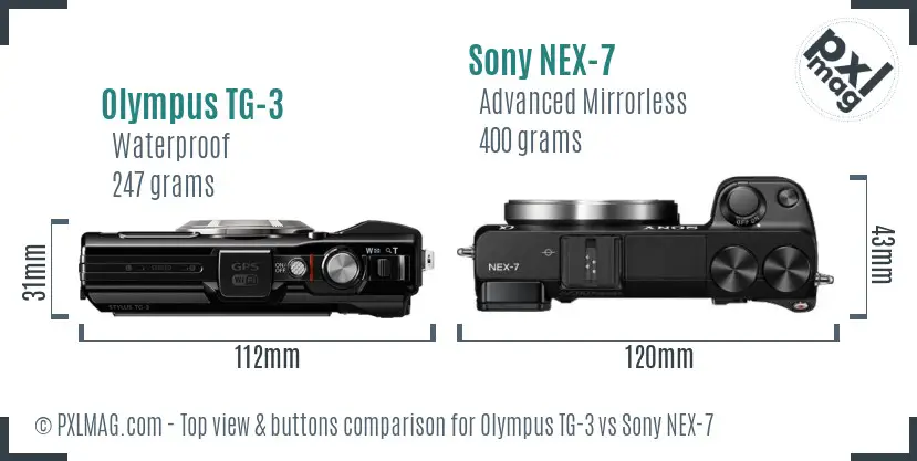 Olympus TG-3 vs Sony NEX-7 top view buttons comparison