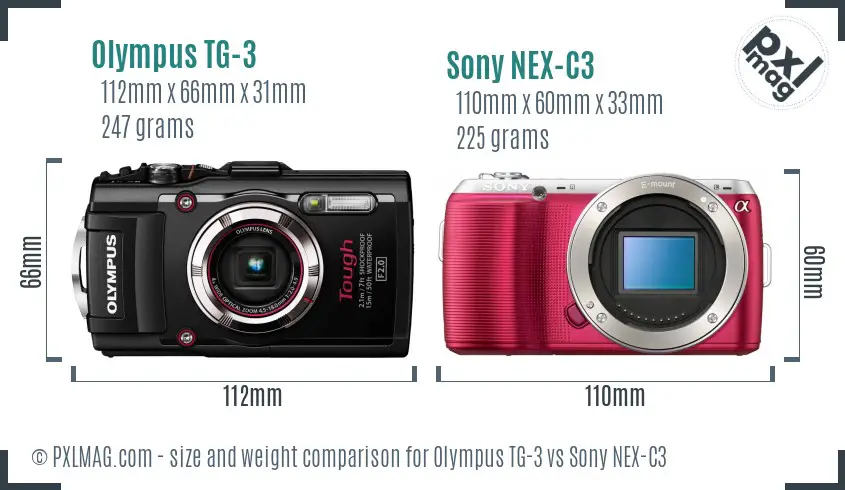Olympus TG-3 vs Sony NEX-C3 size comparison