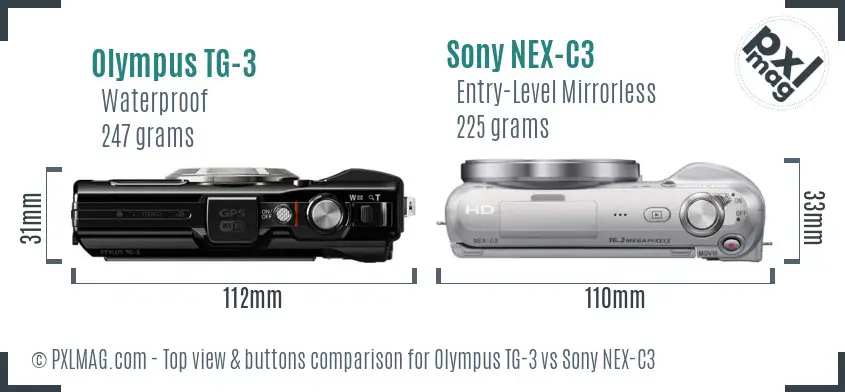 Olympus TG-3 vs Sony NEX-C3 top view buttons comparison