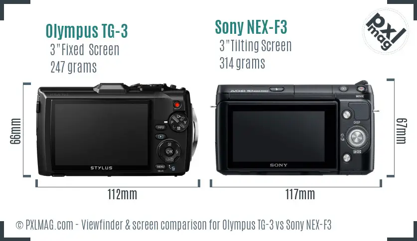 Olympus TG-3 vs Sony NEX-F3 Screen and Viewfinder comparison