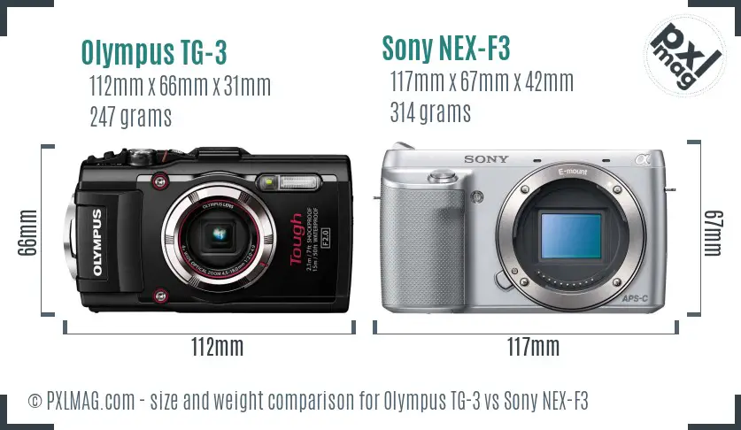 Olympus TG-3 vs Sony NEX-F3 size comparison