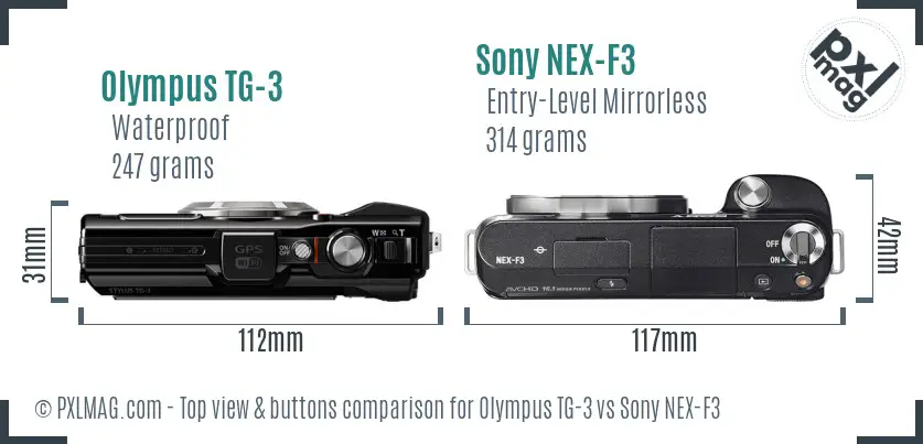 Olympus TG-3 vs Sony NEX-F3 top view buttons comparison