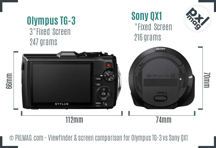 Olympus TG-3 vs Sony QX1 Screen and Viewfinder comparison
