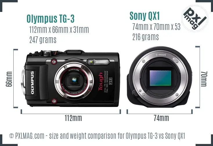 Olympus TG-3 vs Sony QX1 size comparison