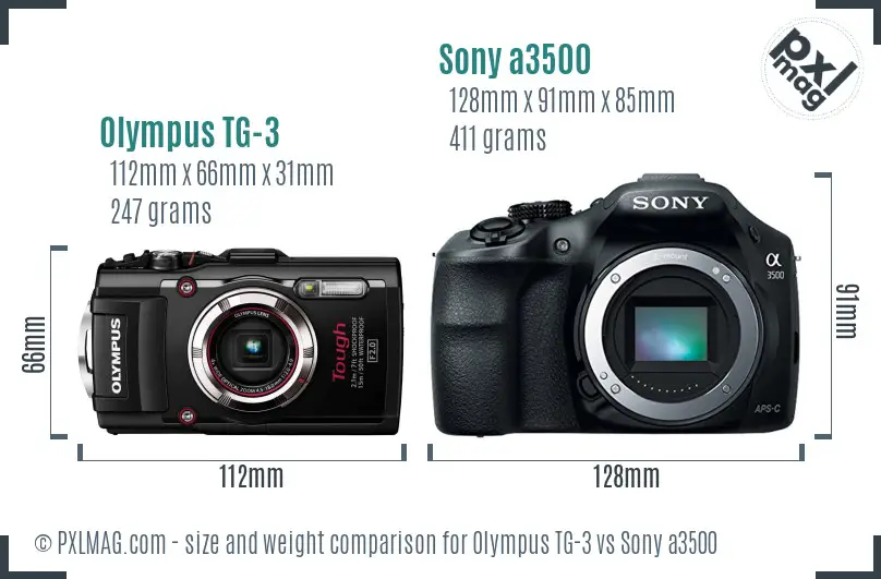 Olympus TG-3 vs Sony a3500 size comparison