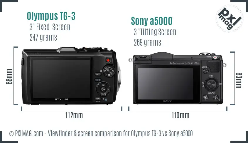 Olympus TG-3 vs Sony a5000 Screen and Viewfinder comparison Olympus TG-3 vs Sony a5000 Screen and Viewfinder comparison