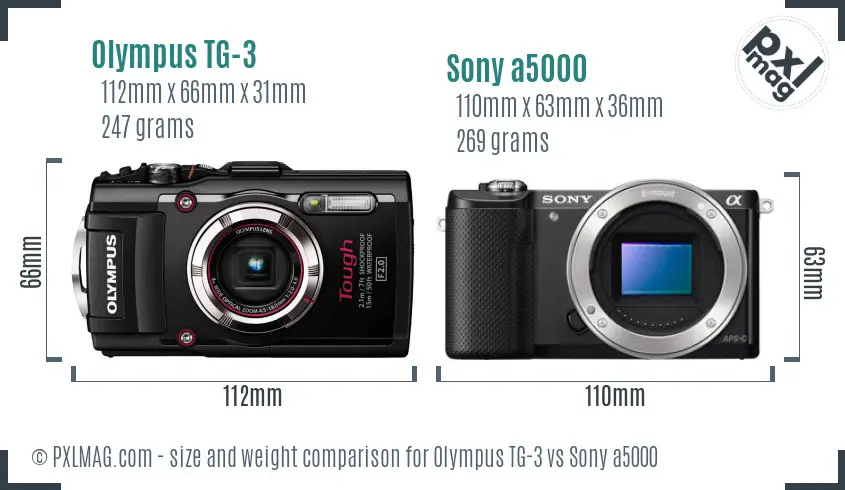 Olympus TG-3 vs Sony a5000 size comparison Olympus TG-3 vs Sony a5000 size comparison
