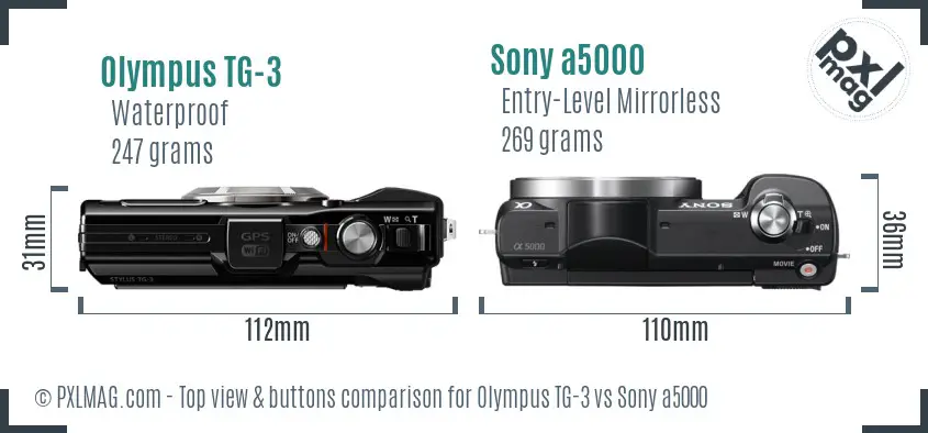 Olympus TG-3 vs Sony a5000 top view buttons comparison Olympus TG-3 vs Sony a5000 top view buttons comparison