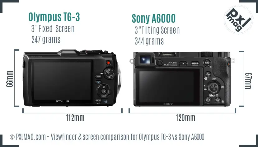 Olympus TG-3 vs Sony A6000 Screen and Viewfinder comparison