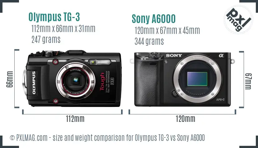 Olympus TG-3 vs Sony A6000 size comparison