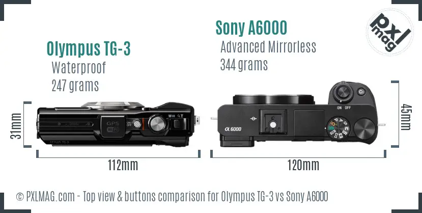 Olympus TG-3 vs Sony A6000 top view buttons comparison