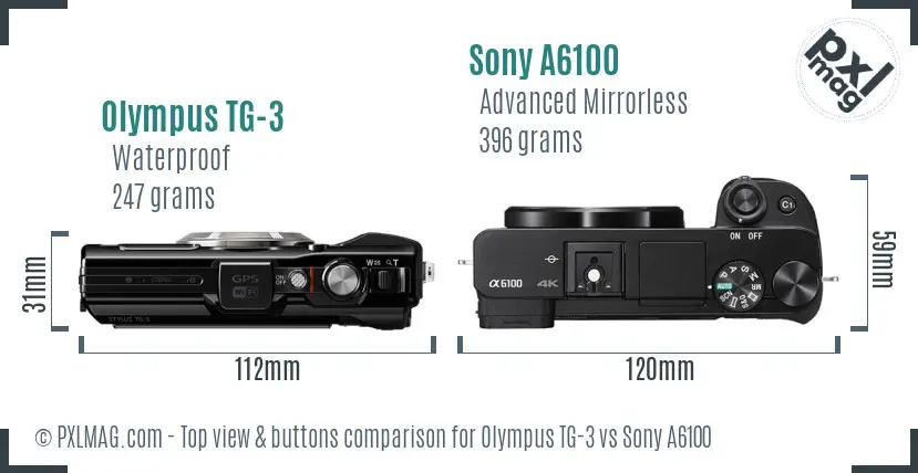 Olympus TG-3 vs Sony A6100 top view buttons comparison