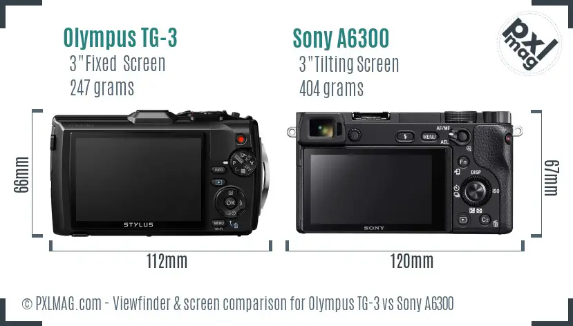 Olympus TG-3 vs Sony A6300 Screen and Viewfinder comparison