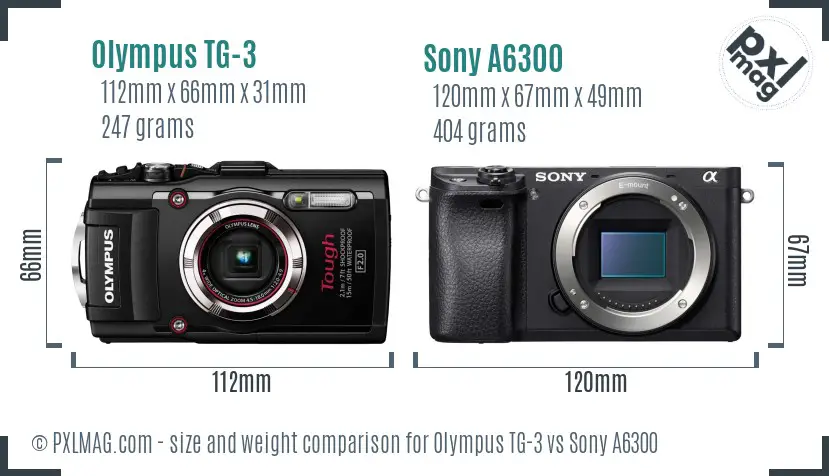 Olympus TG-3 vs Sony A6300 size comparison
