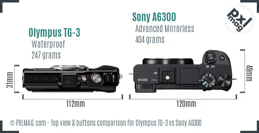 Olympus TG-3 vs Sony A6300 top view buttons comparison