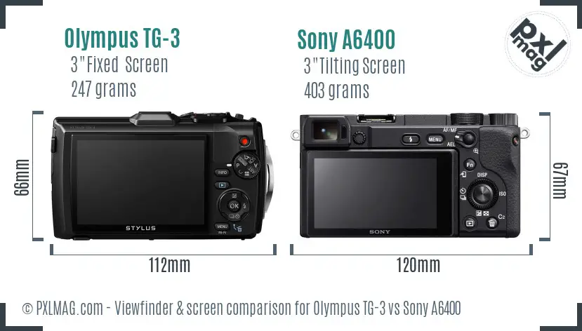 Olympus TG-3 vs Sony A6400 Screen and Viewfinder comparison