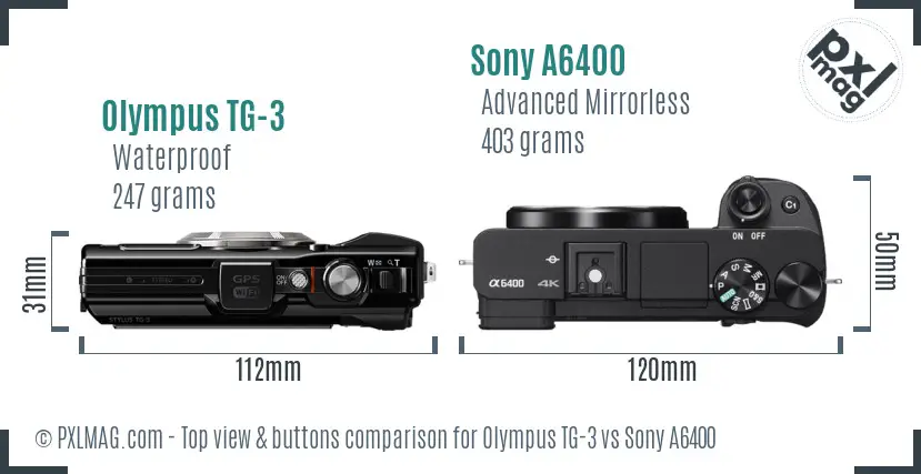 Olympus TG-3 vs Sony A6400 top view buttons comparison