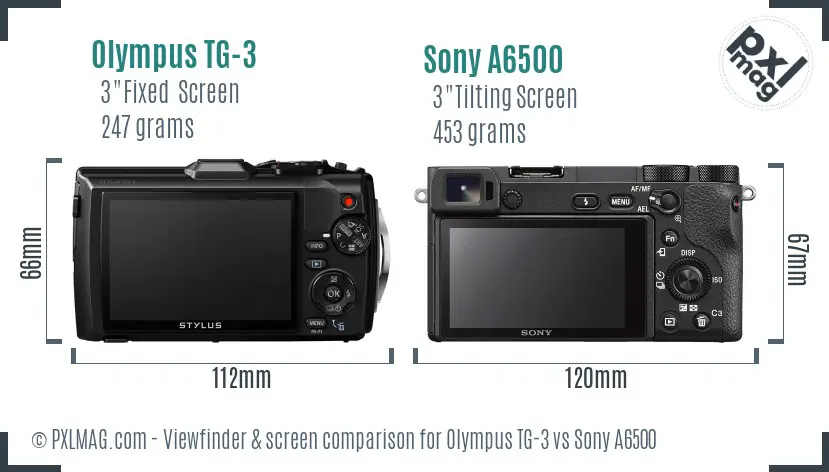 Olympus TG-3 vs Sony A6500 Screen and Viewfinder comparison