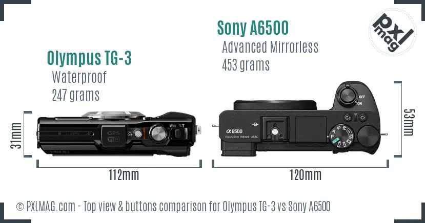 Olympus TG-3 vs Sony A6500 top view buttons comparison