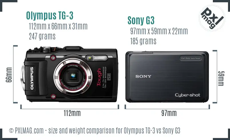 Olympus TG-3 vs Sony G3 size comparison