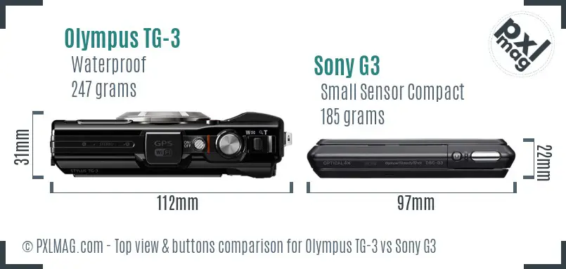 Olympus TG-3 vs Sony G3 top view buttons comparison