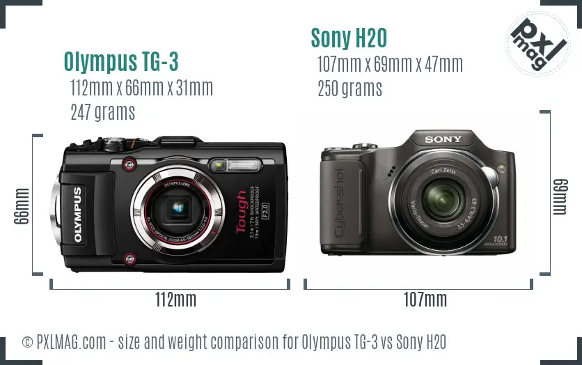 Olympus TG-3 vs Sony H20 size comparison