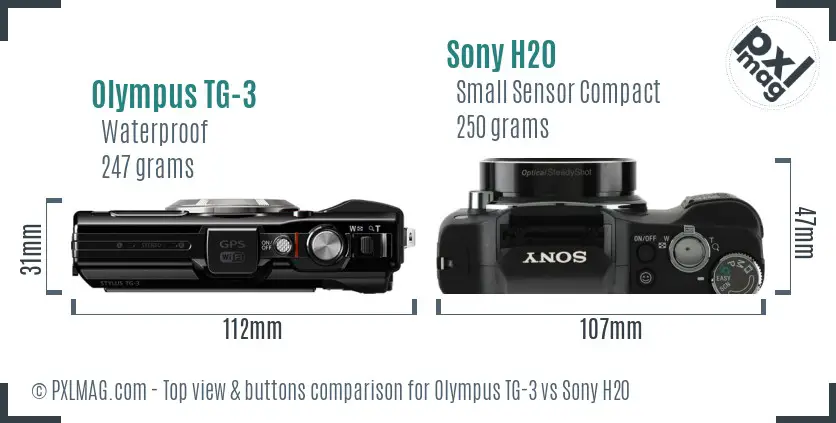 Olympus TG-3 vs Sony H20 top view buttons comparison