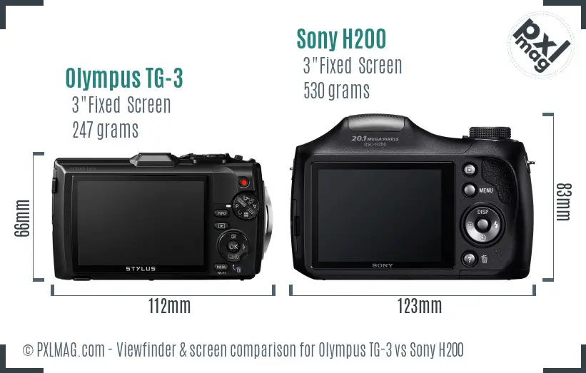 Olympus TG-3 vs Sony H200 Screen and Viewfinder comparison