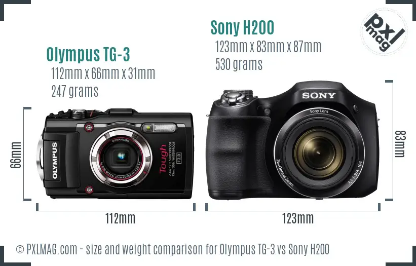 Olympus TG-3 vs Sony H200 size comparison