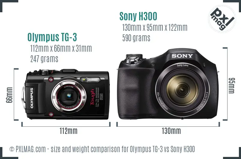 Olympus TG-3 vs Sony H300 size comparison