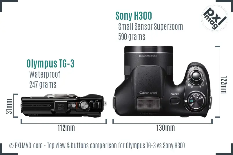 Olympus TG-3 vs Sony H300 top view buttons comparison