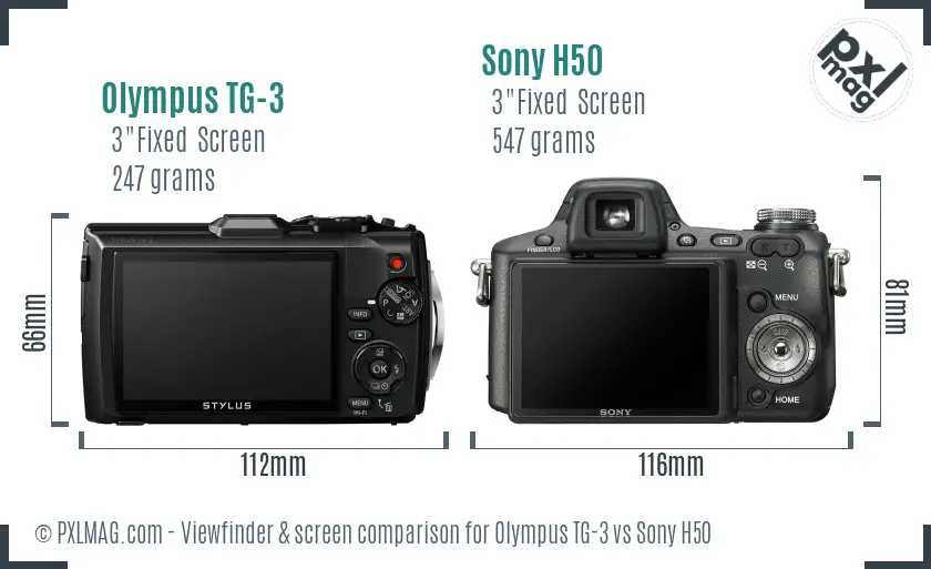 Olympus TG-3 vs Sony H50 Screen and Viewfinder comparison