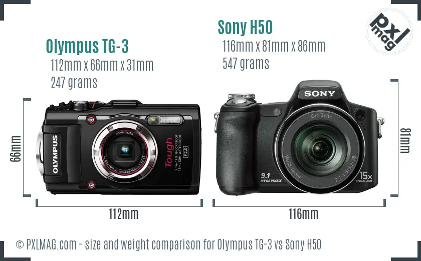 Olympus TG-3 vs Sony H50 size comparison