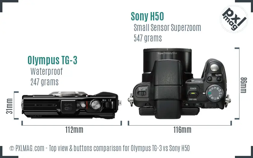 Olympus TG-3 vs Sony H50 top view buttons comparison