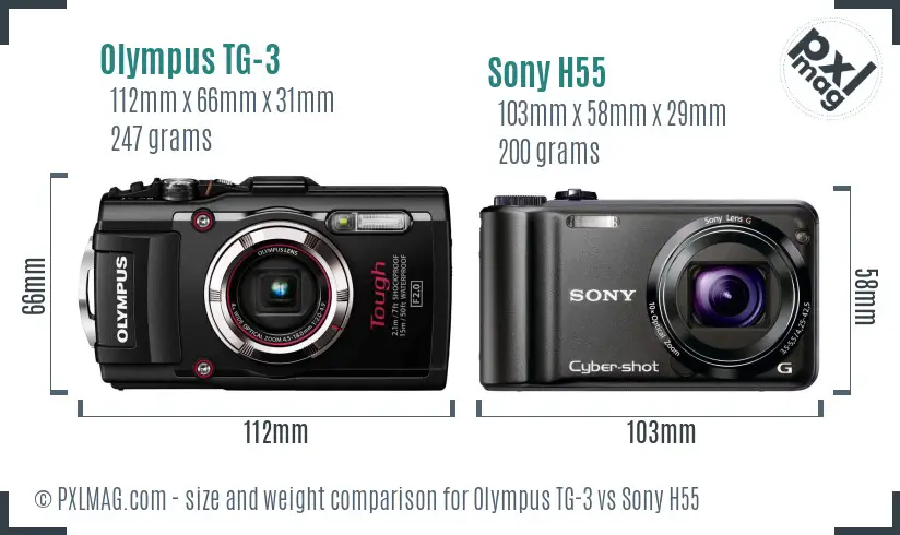 Olympus TG-3 vs Sony H55 size comparison