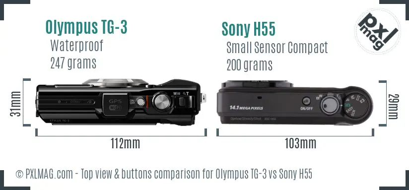 Olympus TG-3 vs Sony H55 top view buttons comparison