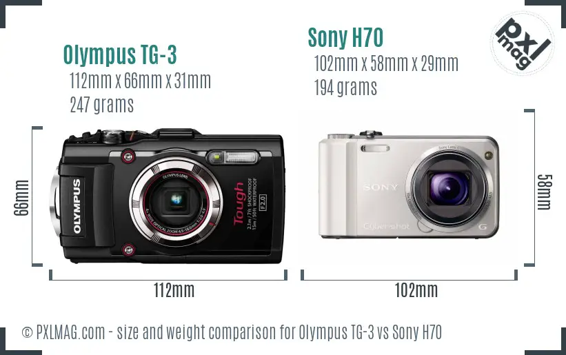 Olympus TG-3 vs Sony H70 size comparison