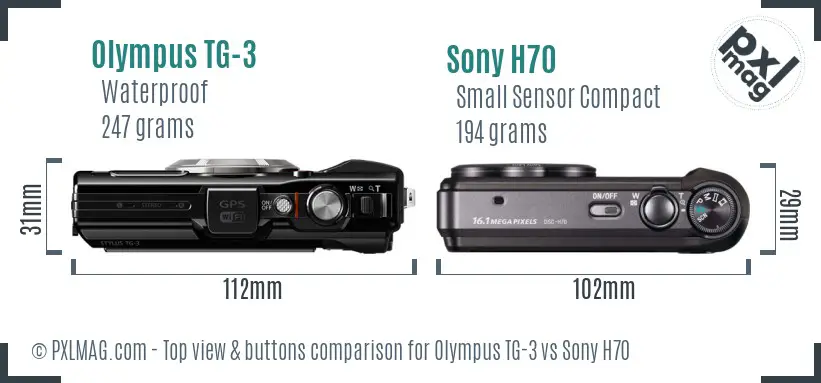 Olympus TG-3 vs Sony H70 top view buttons comparison