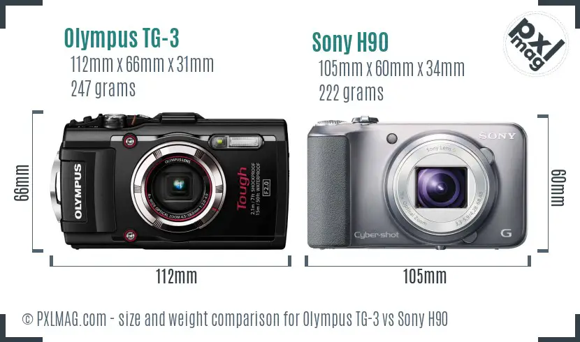 Olympus TG-3 vs Sony H90 size comparison