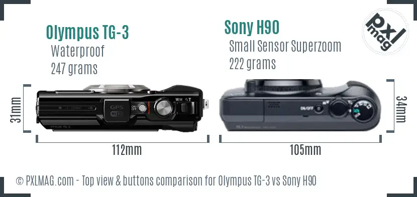 Olympus TG-3 vs Sony H90 top view buttons comparison