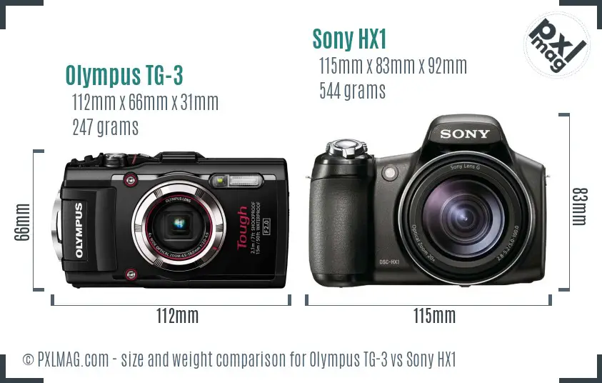 Olympus TG-3 vs Sony HX1 size comparison