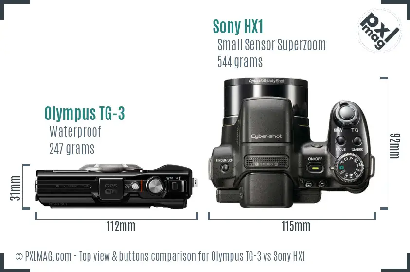Olympus TG-3 vs Sony HX1 top view buttons comparison